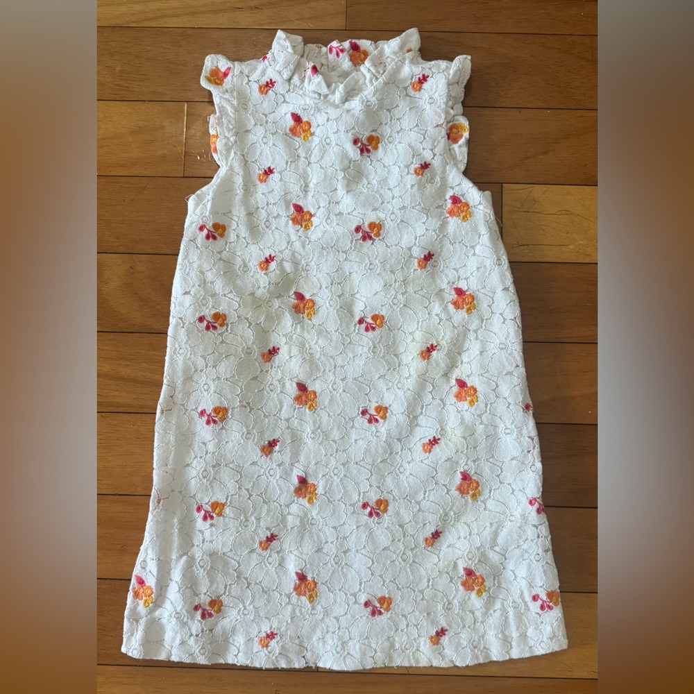 Janie and Jack Toddler Girl 5 Embroidered Floral Lace Dress Ivory White